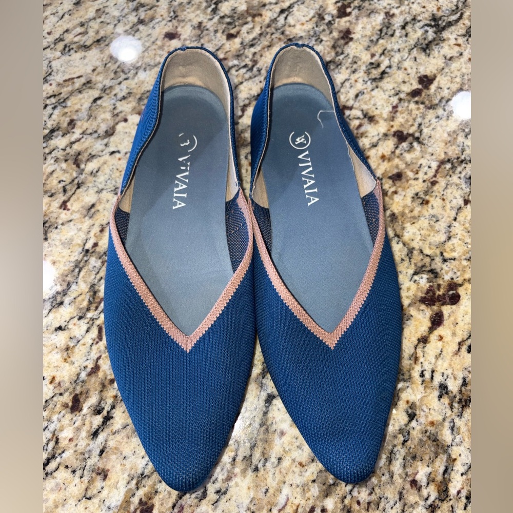 VIVAIA Knit Pointed-Toe Flats Blue & Blush EU 41 | US 10–10.5